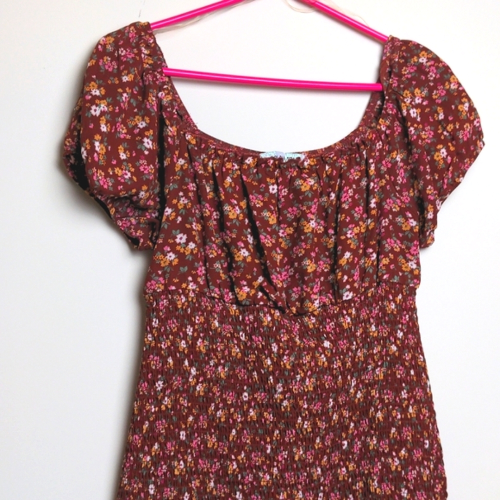 Almost famous cottagecore ruffle and ruching mini dress